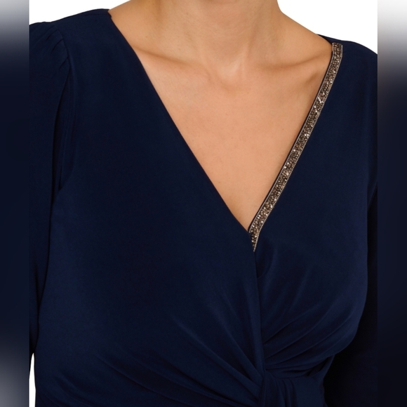 Adrianna Papell Women's Asymmetric Beaded V-Neck Dress - Midnight - Picture 13 of 13